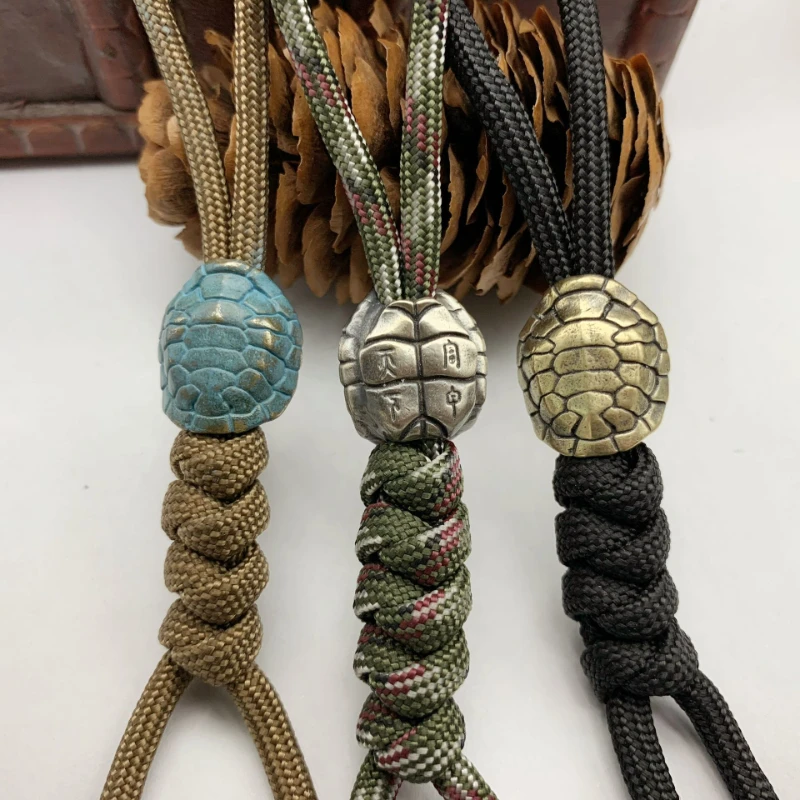 

Copper Longevity Turtle Shell Lettering Knife Beads Woven Paracord Lanyard Pendant Jewelry Lucky DIY EDC Tool Charms Accessories