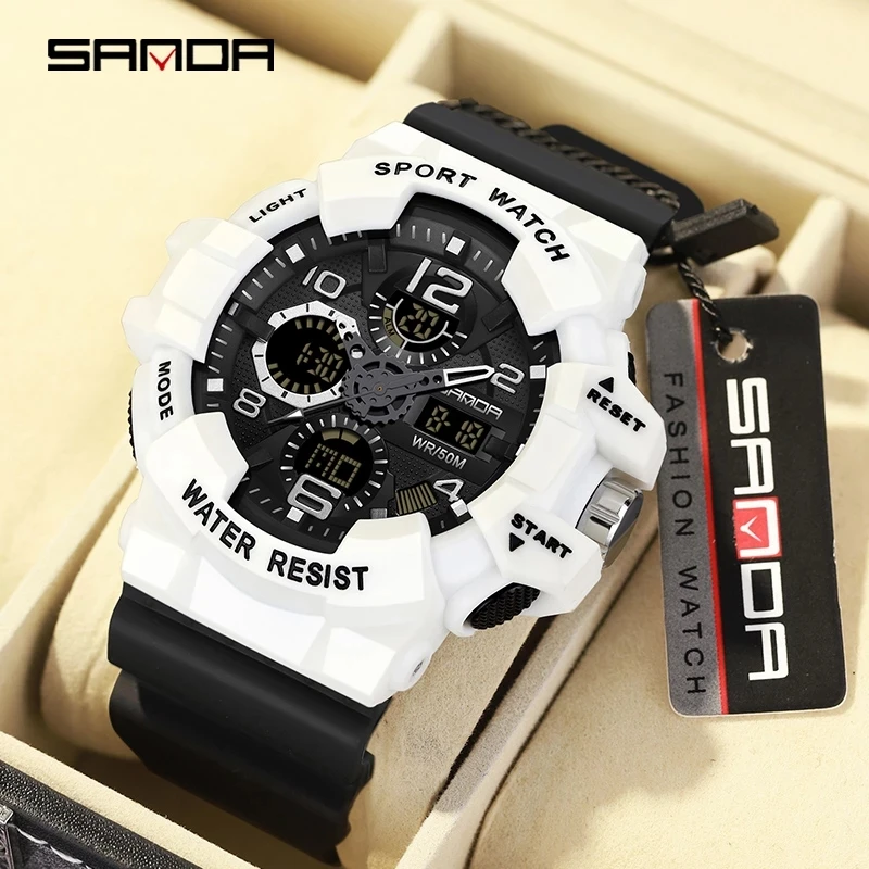 

SANDA Brand Outdoor Sport Watches 50M Waterproof Men's Watch Dual Display Quartz Wristwatch for Male Relogio Masculino 3168