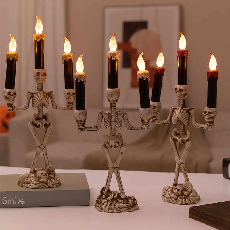 Electronic luminous skeleton Halloween candle lamp furnishing articles Halloween haunted house props candlestick decoration
Electronic luminous skeleton Halloween candle lamp furnishing articles Halloween haunted house props candlestick decoration