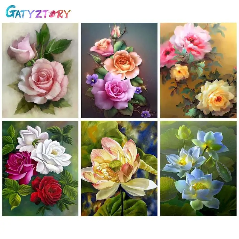 

GATYZTORY Paint By Number Lotus Flower DIY Pictures By Numbers Kits Hand Painted Painting Art Drawing On Canvas Gift Home Decor