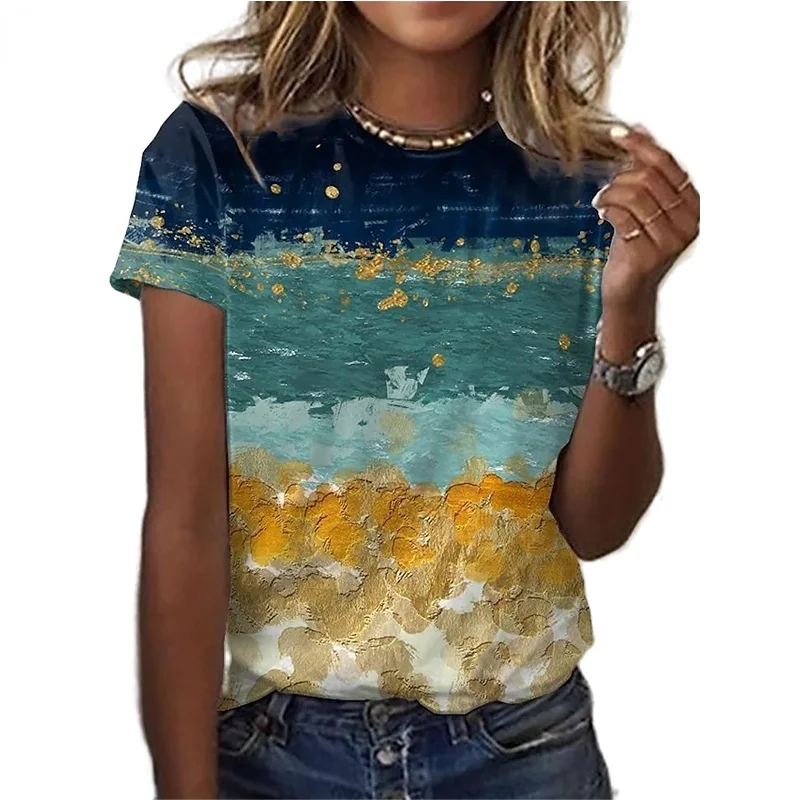 2022 Fashion Printed Women Short Sleeve T-shirt 3d Floral Oil Printing Shirt Summer Around Loose Neck and T-shirt and Top
2022 Fashion Printed Women Short Sleeve T-shirt 3d Floral Oil Printing Shirt Summer Around Loose Neck and T-shirt and Top