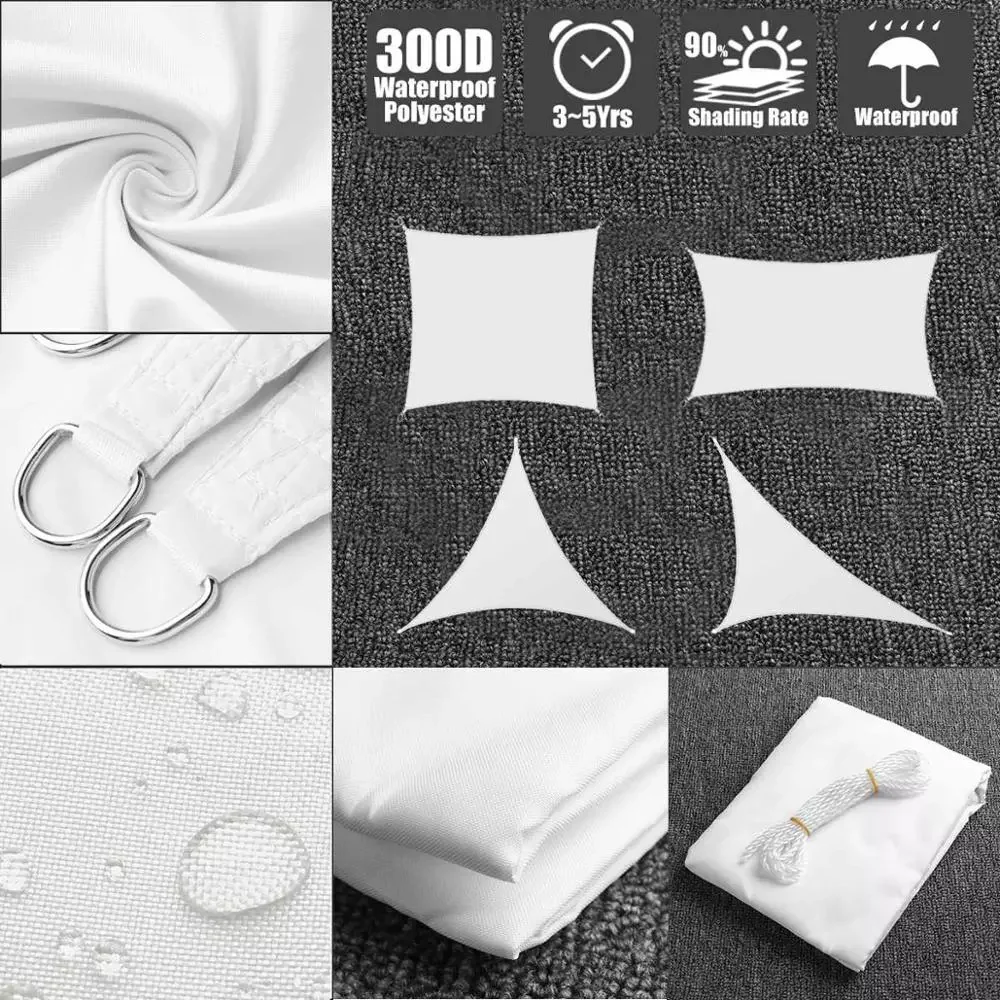 White 300D waterproof awning, triangle, rectangle, square awning shade sail outdoor awning garden terrace swimming pool awning
White 300D waterproof awning, triangle, rectangle, square awning shade sail outdoor awning garden terrace swimming pool awning