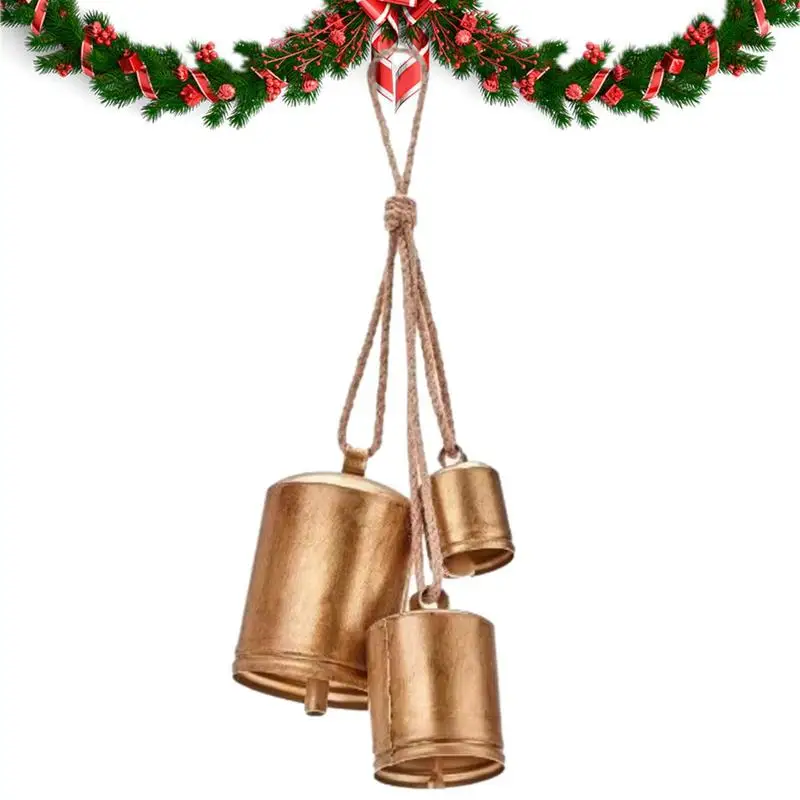 

Новый рождественский трехколесный винтажный колокольчик «Счастливая Корова», Гигантский Рождественский Декор ручной работы, античный золотой Латунный настенный Декор