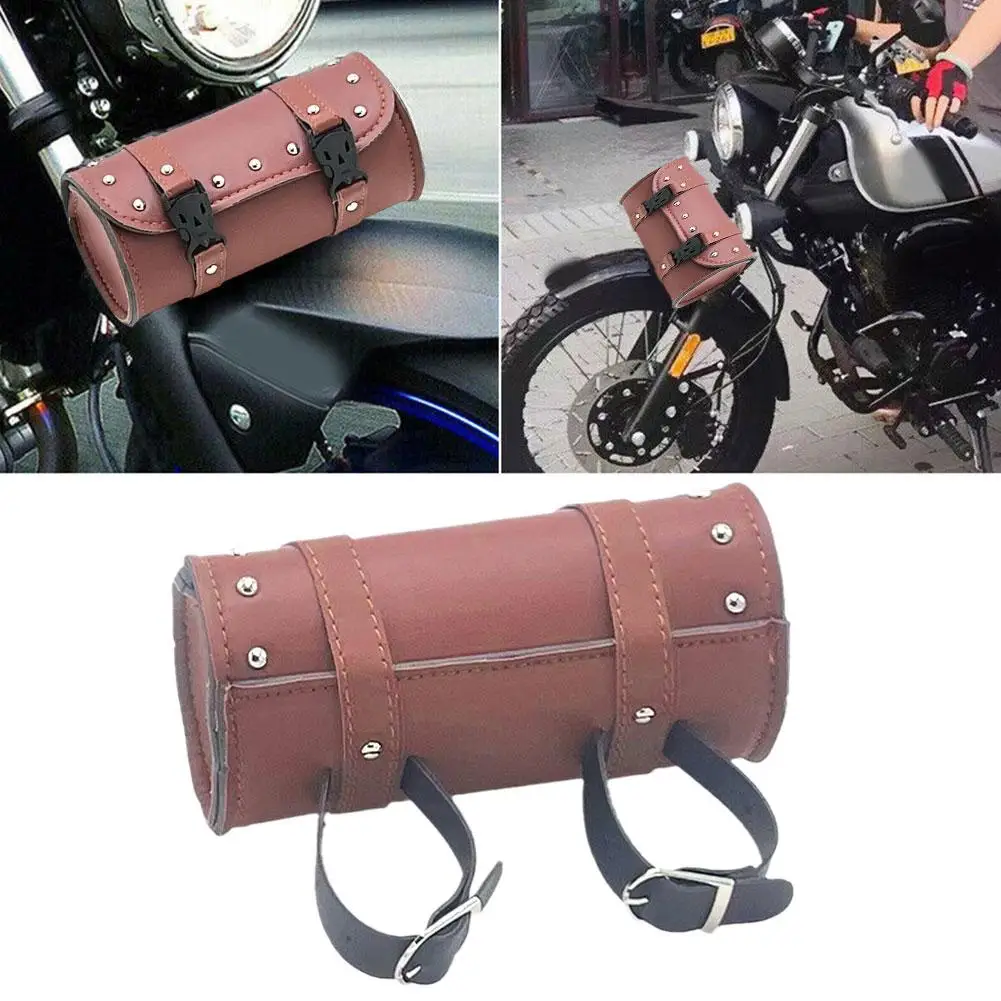 

Brown Universal Motorcycle Handlebar Bag Durable Waterproof Saddlebags Storage Capacity Leather Pocket Large Holder Bag Too C4x7