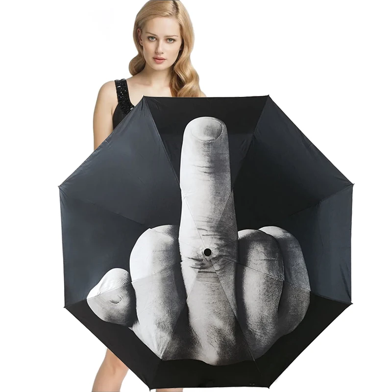 

Забавный креативный Зонт от дождя среднего пальца для мужчин и женщин, для путешествий на открытом воздухе, тройной складной легкий портативный зонтик