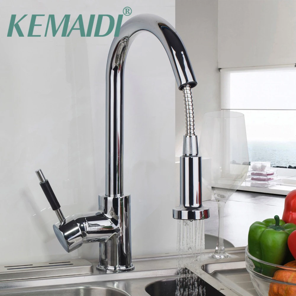 

KEMAIDI 360 Swivel Pull Out Faucets Stream Spout Chrome Brass Deck Mounted Tap kitchen Sink Faucet Hot & Cold Mixer Polish Taps