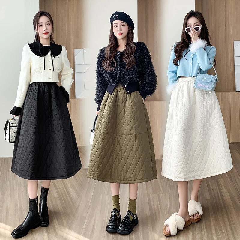 Winter Quilted Thick A-line Long Skirt Women Elegant Fashion Korean Style Elastic High Waist Casual Loose Mid-long Skirts 0310
Winter Quilted Thick A-line Long Skirt Women Elegant Fashion Korean Style Elastic High Waist Casual Loose Mid-long Skirts 0310