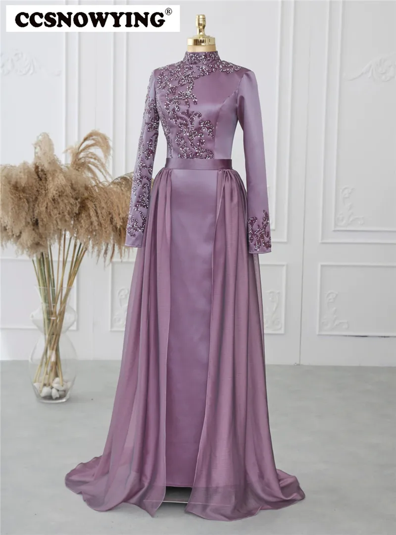 Satin Beaded Long Sleeve Muslim Evening Dress with Detachable Train High Neck Prom Formal Party Gown Arabic Dubai Kaftan
Satin Beaded Long Sleeve Muslim Evening Dress with Detachable Train High Neck Prom Formal Party Gown Arabic Dubai Kaftan