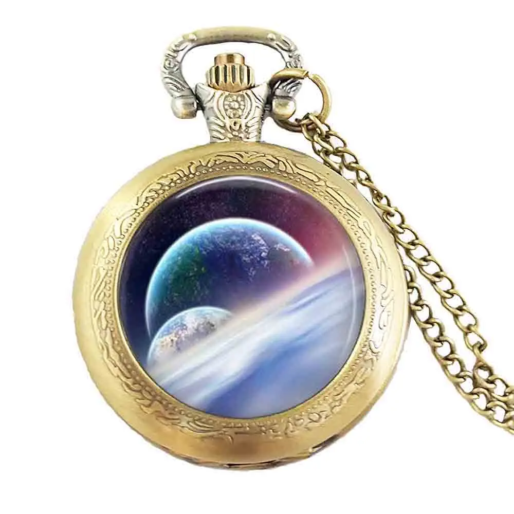 

Fashion Cosmic Pocket Watch Jewelry Space Star Nebula Necklace Planet Glass Cabochon Necklaces Pendants Link Reloj de bolsillo