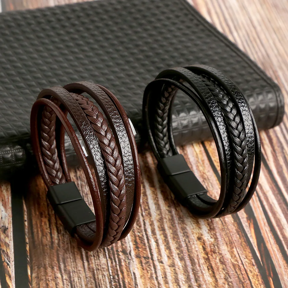 New Zinc Alloy Magnet Buckle Men's Leather Bracelet Multilayer Simple Woven Leather Bracelet BR1137
New Zinc Alloy Magnet Buckle Men's Leather Bracelet Multilayer Simple Woven Leather Bracelet BR1137