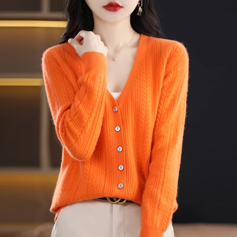 Early Spring Woman' s Sweaters Female Cardigan V-Neck Long Sleeve Coats Sexy Hollow Clothes Jacket 100% Wool Knitted Top Outwear
Early Spring Woman' s Sweaters Female Cardigan V-Neck Long Sleeve Coats Sexy Hollow Clothes Jacket 100% Wool Knitted Top Outwear