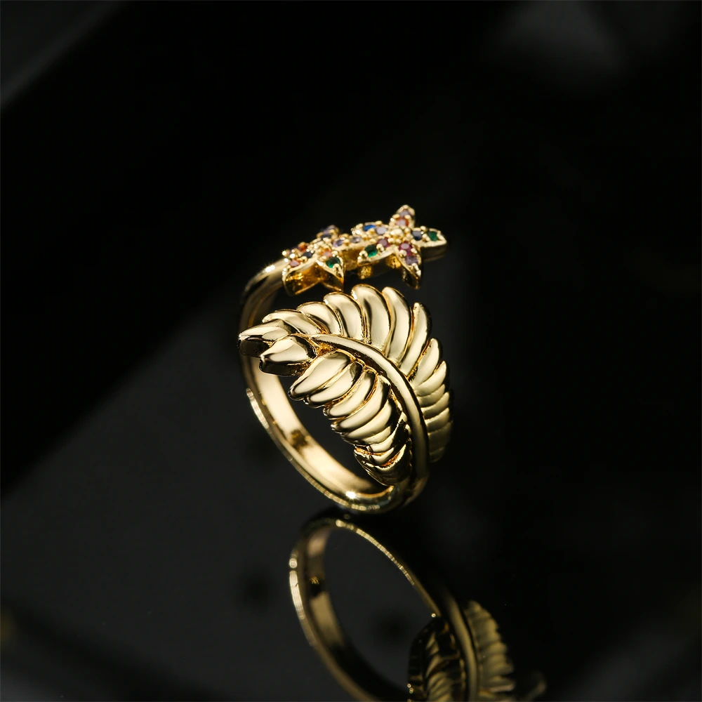 NEWBUY Винтажное кольцо на палец в стиле бохо с листьями и звездами для женщин