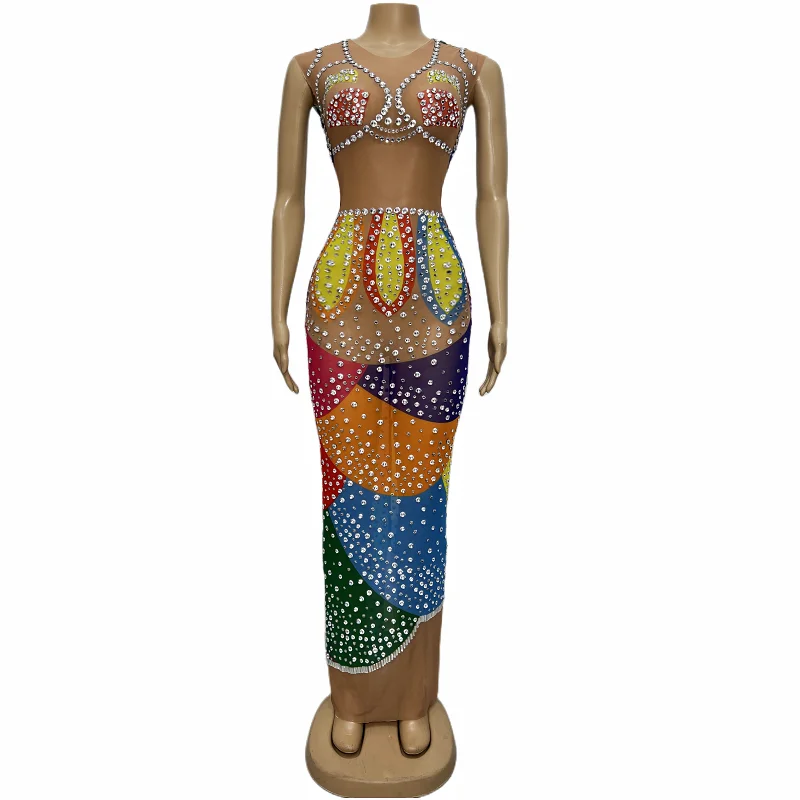 Sexy Sparkly Colorful Rhinestones Transparent Sleeveless Dress Evening Birthday Celebrate Costume Butterfly Dancer Outfi wucai
Sexy Sparkly Colorful Rhinestones Transparent Sleeveless Dress Evening Birthday Celebrate Costume Butterfly Dancer Outfi wucai