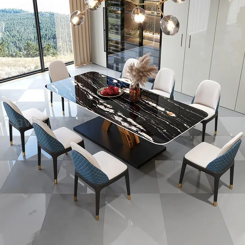 

Kitchen Rectangle Dining TableCombination Italian Household Rock Board Tabletop Stainless Comedor Livingroom Furniture Sets FGM