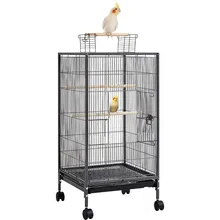 36.5-Inch Elegant Sturdy Wrought Iron Bird Flight Open Play Top Cage with Rolling Casters for Small-Sized Parrot Parakeets