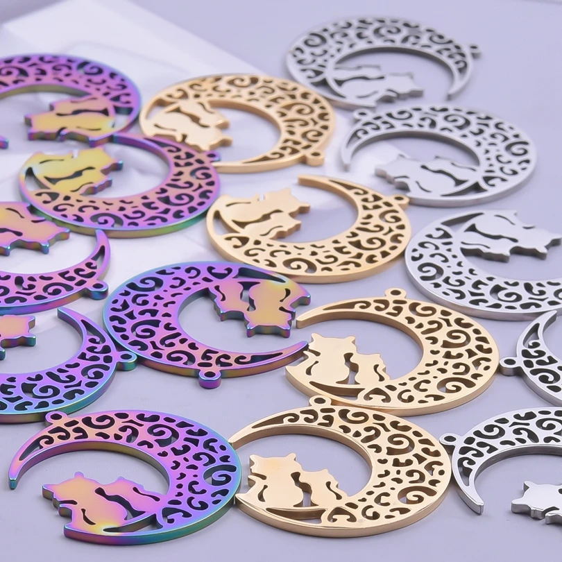 Filigree Moon Charms For Jewelry Making Supplies Animal Double Cats Pendant Handmade Necklace Materials Stainless Steel Pendants
Filigree Moon Charms For Jewelry Making Supplies Animal Double Cats Pendant Handmade Necklace Materials Stainless Steel Pendants