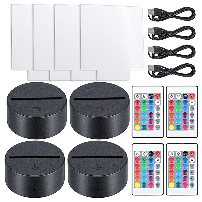 3D Night LED Light Lamp Base with 4 Clear Acrylic Sheets 4 Remote Controls Adjustable 16 Colors for Child Room Bar
3D Night LED Light Lamp Base with 4 Clear Acrylic Sheets 4 Remote Controls Adjustable 16 Colors for Child Room Bar