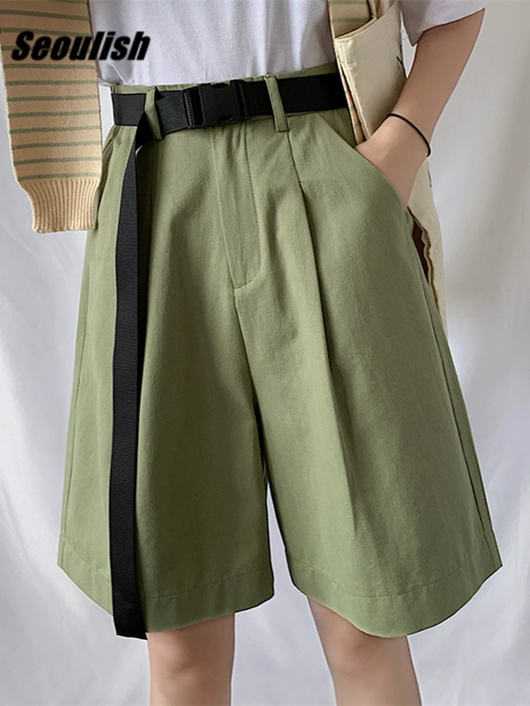 Женские брюки-карго с поясом высокой талией и широкими штанинами