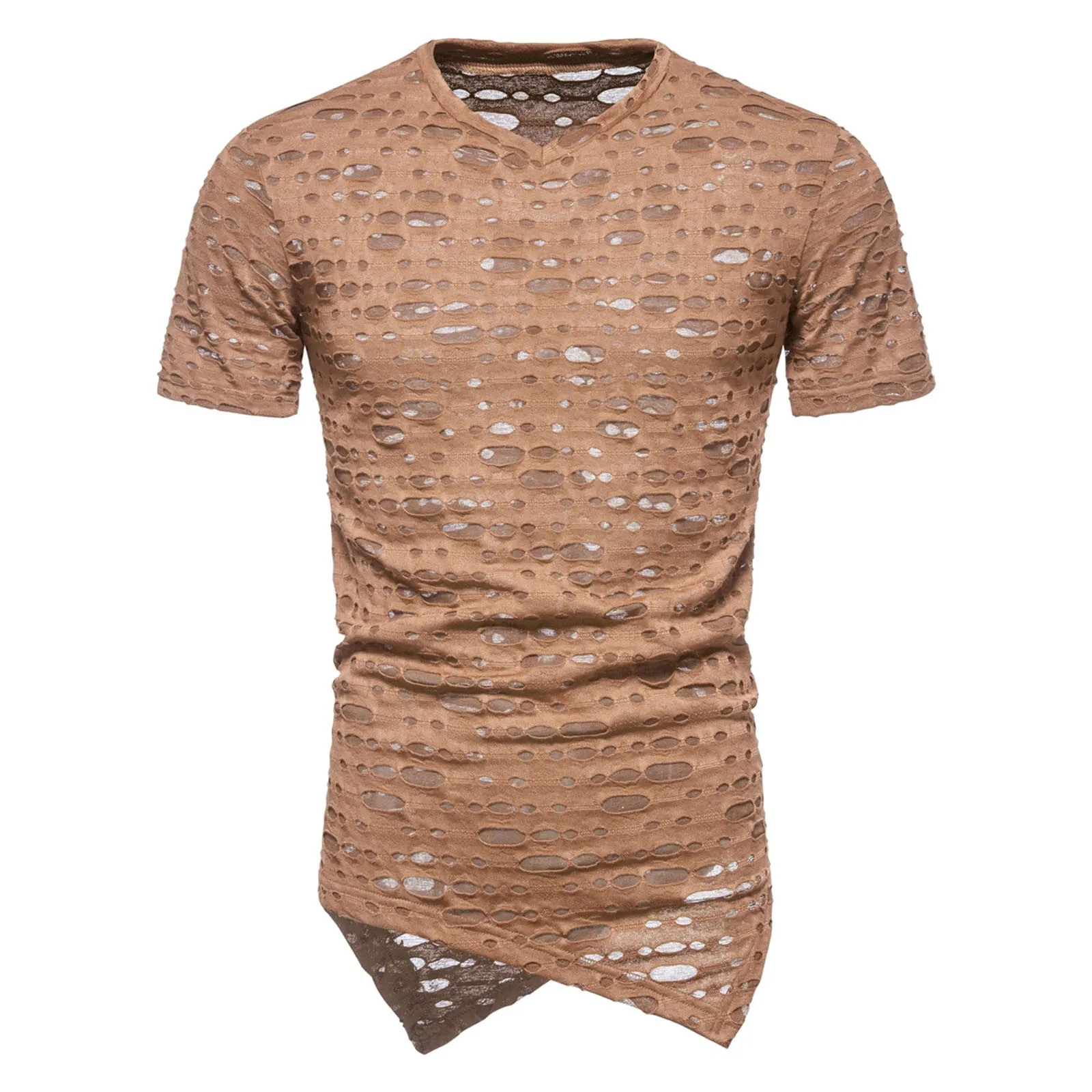 Men's Short-sleeved T-shirt Fashion Design Slant Hem Hole Design Solid Color Round Neck T-shirt Summer Male Slim Sportswear #4
Men's Short-sleeved T-shirt Fashion Design Slant Hem Hole Design Solid Color Round Neck T-shirt Summer Male Slim Sportswear #4