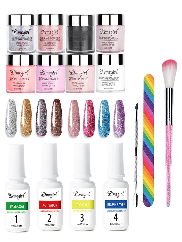 Fashionable Powder Nails Set 8pcs Sparkly Shinning Dip Polish Nail Powder With Primer,Activator,Top Coat, Brush Protector,Brush
Fashionable Powder Nails Set 8pcs Sparkly Shinning Dip Polish Nail Powder With Primer,Activator,Top Coat, Brush Protector,Brush