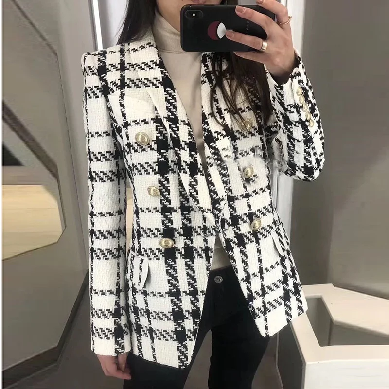 Plaid Woven Tweed Woolen Women's Blazer Autumn Winter Double-breasted with Buttons Shawl Collar Coat Clothes Women Jackets 2022
Plaid Woven Tweed Woolen Women's Blazer Autumn Winter Double-breasted with Buttons Shawl Collar Coat Clothes Women Jackets 2022