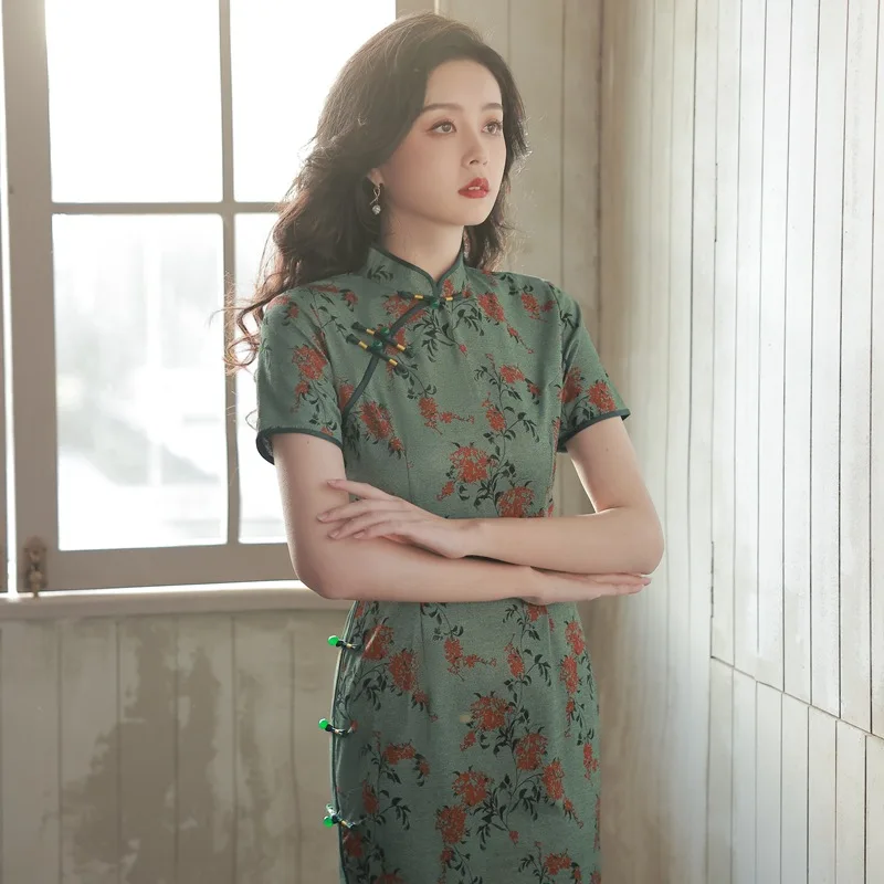 

2023 New Chinese Style High end Temperament Dress Retro Republic of China Old Shanghai Improved Summer Sexy Slim Fit Qipao