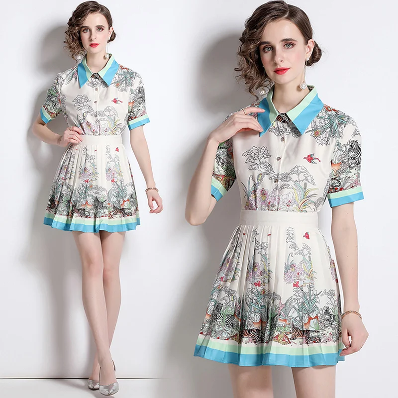 Women's Summer New High-end Chic Temperament Lapel Short Sleeve Printed Shirt + Pleated Skirt Fashion Beach Two-piece Suit
Women's Summer New High-end Chic Temperament Lapel Short Sleeve Printed Shirt + Pleated Skirt Fashion Beach Two-piece Suit