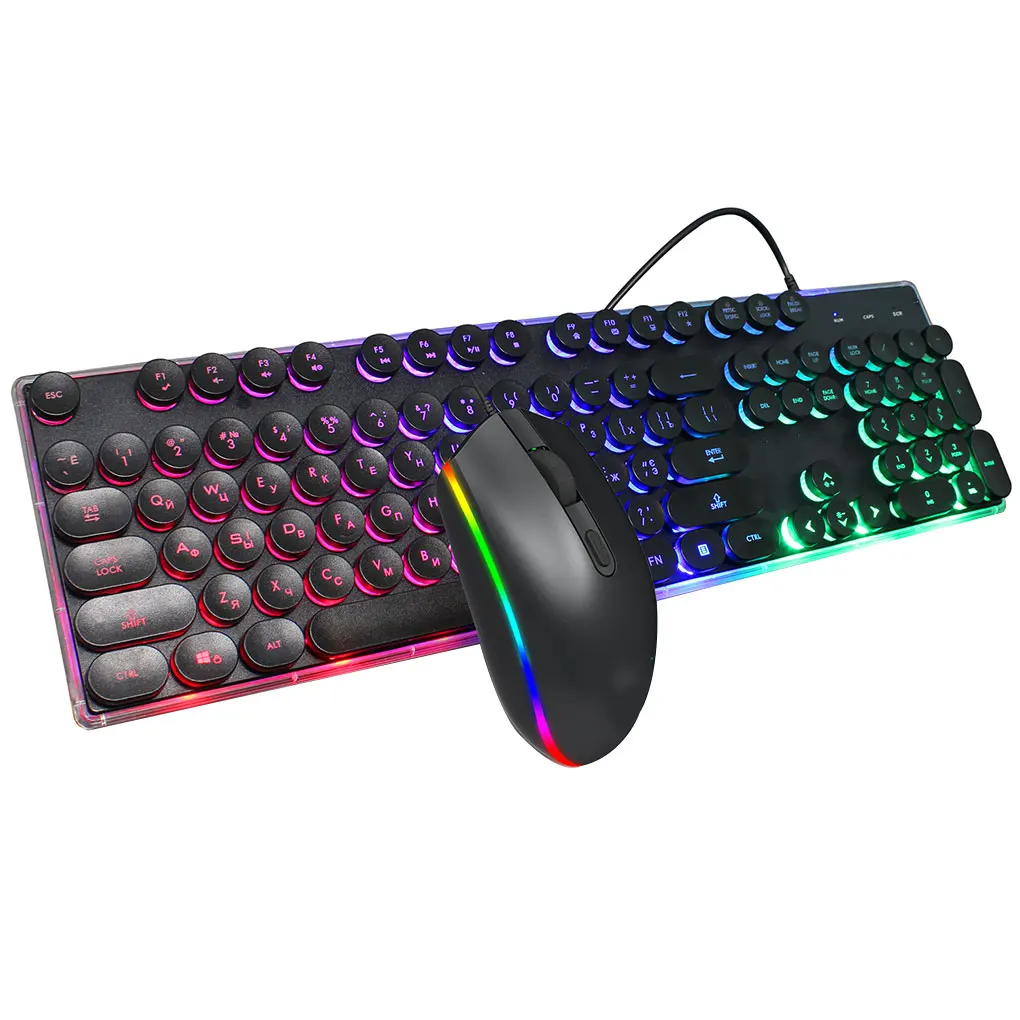 

Игровая клавиатура и мышь с русской подсветкой, набор оптических RGB для компьютера, ноутбука, проводная клавиатура, мыши