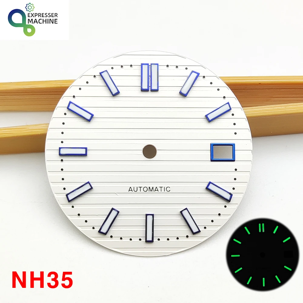 Watch accessories 29.8MM watch dial sterile white dial ultra bright green luminous blue scale fits NH35 movement
Watch accessories 29.8MM watch dial sterile white dial ultra bright green luminous blue scale fits NH35 movement