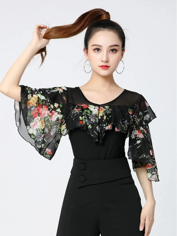 Mesh Ballroom Dance Standard Tops Kawaii Clothes Woman Classical Ruffle Competition Jazz Line Women Latin Elegant T-shirt 5XL
Mesh Ballroom Dance Standard Tops Kawaii Clothes Woman Classical Ruffle Competition Jazz Line Women Latin Elegant T-shirt 5XL