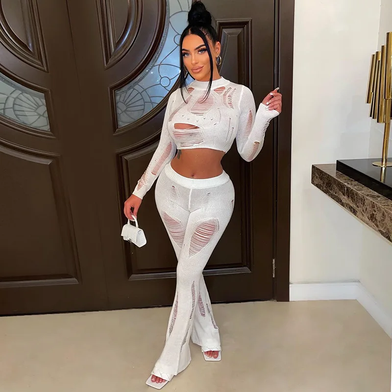 Knit Two Piece Set for Women Sexy Soild Color Hollow Out Long Sleeve Crop Tops Slim Trousers 2023 Autumn Outfits Party Clubwear
Knit Two Piece Set for Women Sexy Soild Color Hollow Out Long Sleeve Crop Tops Slim Trousers 2023 Autumn Outfits Party Clubwear
