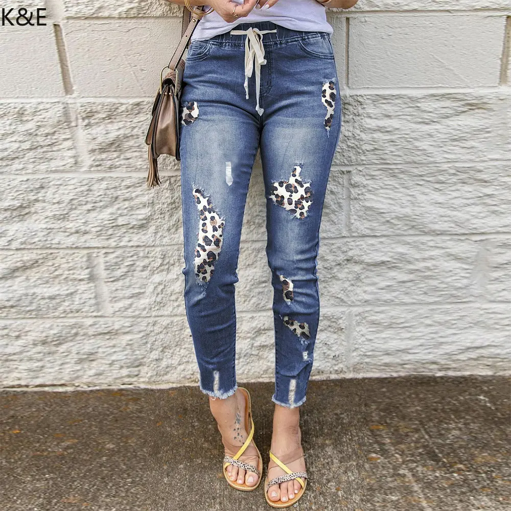 Autumn and Winter New Denim Trousers Women's Fashionable Leopard Print Ripped Elastic Waistband Denim Trousers
Autumn and Winter New Denim Trousers Women's Fashionable Leopard Print Ripped Elastic Waistband Denim Trousers