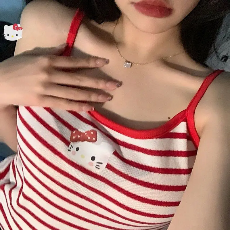 Sanrio New Sexy Vest Kawaii Kuromi Hello Kitty Women Summer Japan Style Soft Student Fashion Striped Tank Tops
Sanrio New Sexy Vest Kawaii Kuromi Hello Kitty Women Summer Japan Style Soft Student Fashion Striped Tank Tops