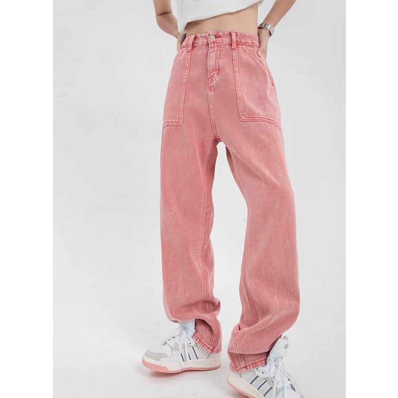 American High Street Autumn Women Bottoms Vintage Pink Fashion Casual Jeans High Waist Straight Wide Leg Pants Denim Trouser
American High Street Autumn Women Bottoms Vintage Pink Fashion Casual Jeans High Waist Straight Wide Leg Pants Denim Trouser