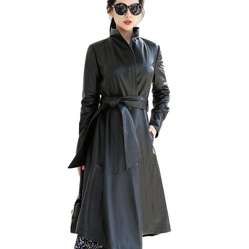 Genuine leather jacket with a high collar, slim fit lambskin jacket, casual long coat for women and office, tracksuit
Genuine leather jacket with a high collar, slim fit lambskin jacket, casual long coat for women and office, tracksuit