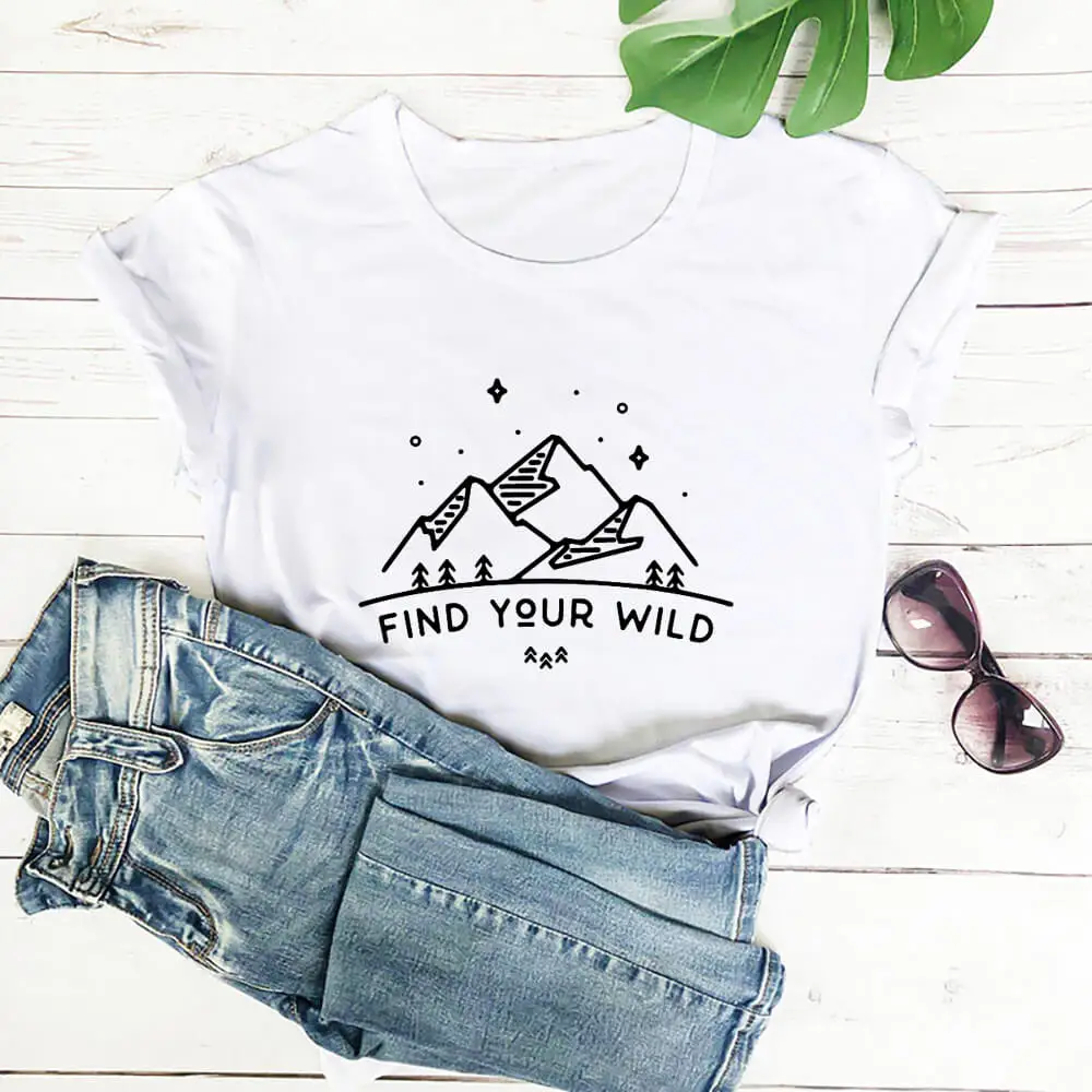 Summer Cotton Female Graphic T shirts for Womens 2022 Find Your Wild Shirt For Camping Lovers Lady Soft Regular Daily Tees Tops
Summer Cotton Female Graphic T shirts for Womens 2022 Find Your Wild Shirt For Camping Lovers Lady Soft Regular Daily Tees Tops