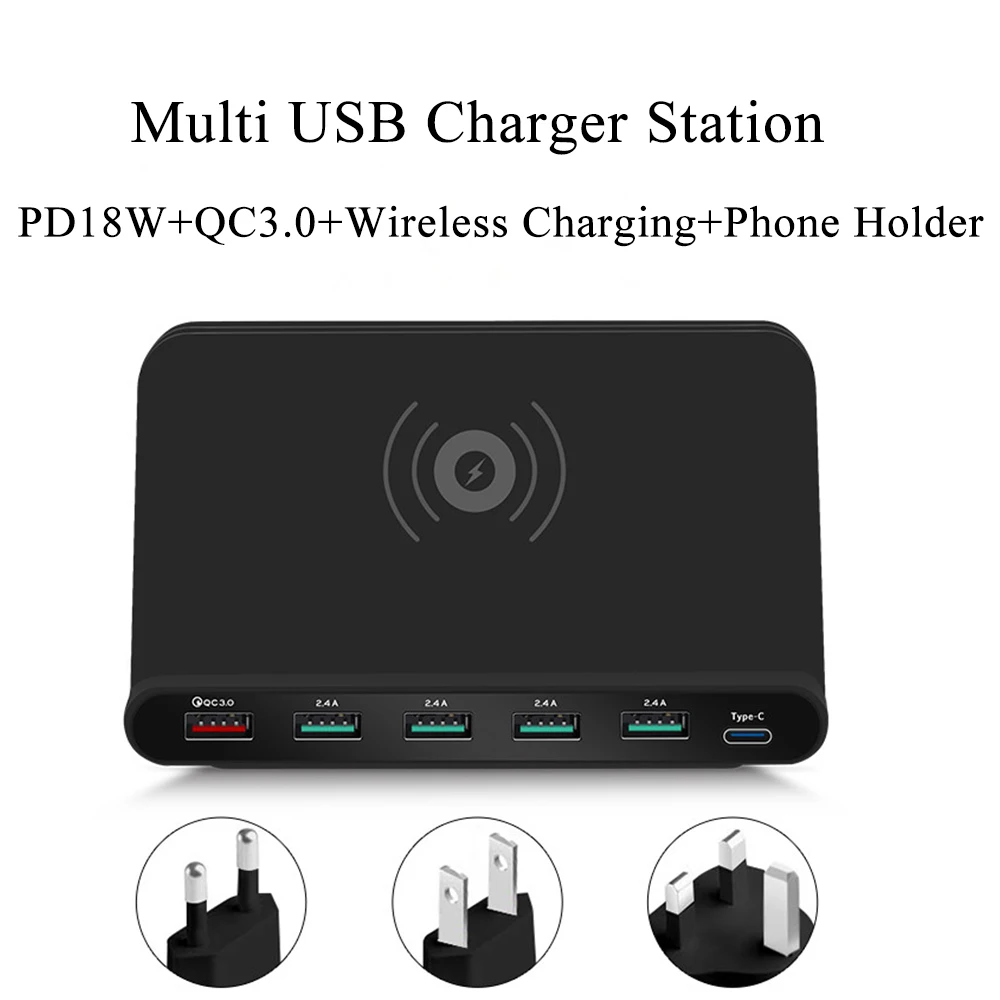 Multi USB Charger Station Qi Wireless Charger Type C PD 18W QC 3.0 Fast Charging Phone Charger Station For iPhone Samsung Xiaomi
Multi USB Charger Station Qi Wireless Charger Type C PD 18W QC 3.0 Fast Charging Phone Charger Station For iPhone Samsung Xiaomi