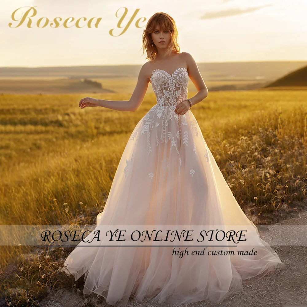 

Roseca Ye A-Line Wedding Dress 2022 Glamorous Sweetheart With Shawl Sleeveless Bride Dresses Appliques Lace Up Bridal Gowns