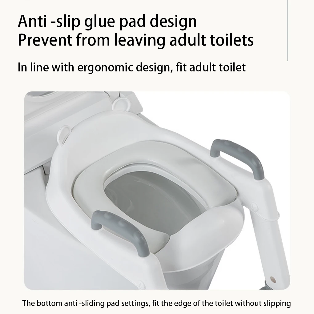 

Baby Potty Chair Nonslip Handled Foldable Height Adjustable Household Bathroom Children Training Seat Grey White PVC