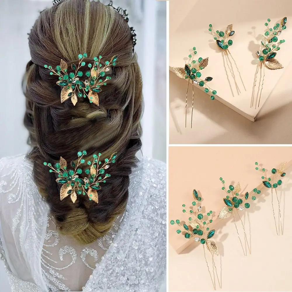 3Pcs/set Women Crystal Rhinestone Green Leaves Hair Accessories Hair Forks Hair Sticks Bridal Hairpins
3Pcs/set Women Crystal Rhinestone Green Leaves Hair Accessories Hair Forks Hair Sticks Bridal Hairpins