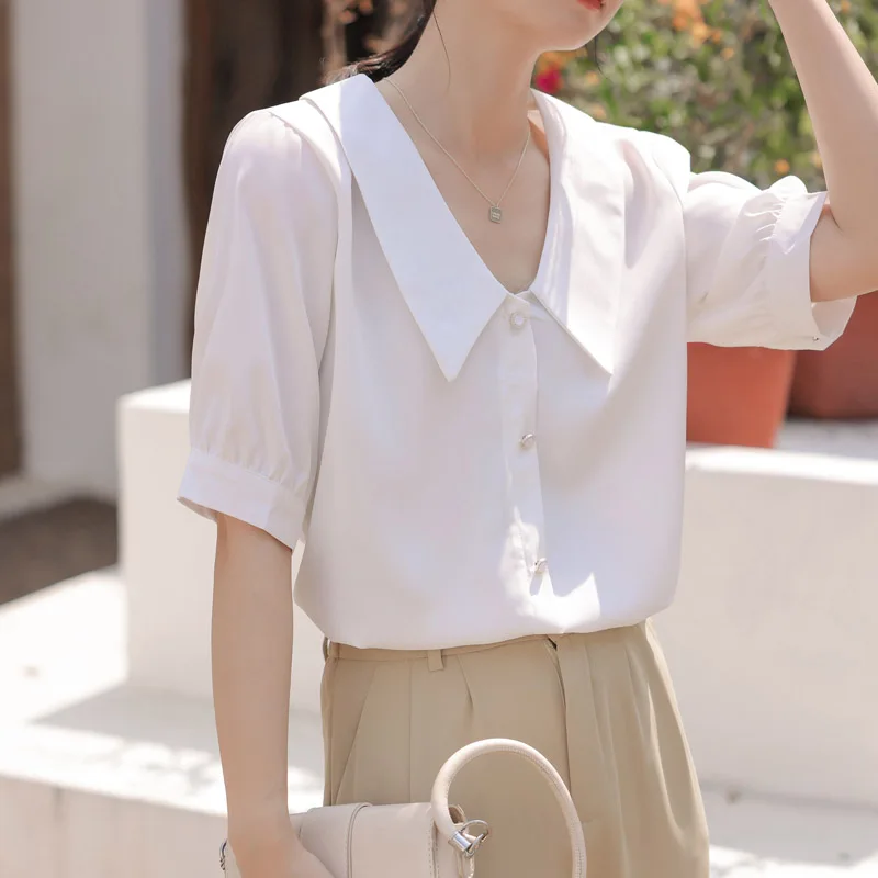 New elegant office ladies shirt Korean style woman blouse Spring Summer short sleeve solid color chiffon shirts Tops blusa mujer
New elegant office ladies shirt Korean style woman blouse Spring Summer short sleeve solid color chiffon shirts Tops blusa mujer