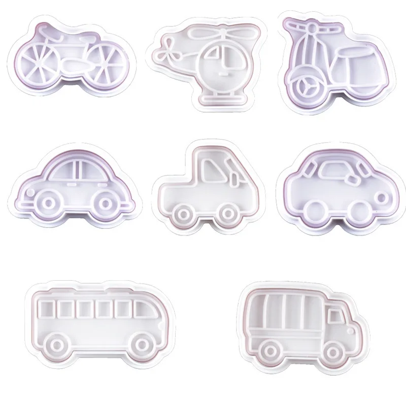 

4Pcs Vehicles Cookie Cutter Cupcake Pastry Aircraft Car DIY Stamp Decorating Tools Cake Biscuit Baking Mold Kitchen Accessories