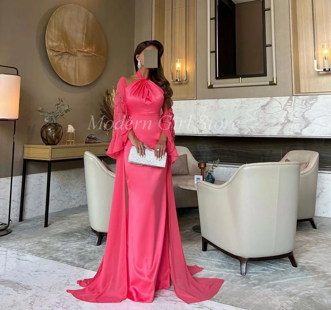 Watermelon Red Chiffon Long Prom Dresses Sheath Halter Neck Beadings Floor Length Saudi Arabia Women Evening Party Dress
Watermelon Red Chiffon Long Prom Dresses Sheath Halter Neck Beadings Floor Length Saudi Arabia Women Evening Party Dress