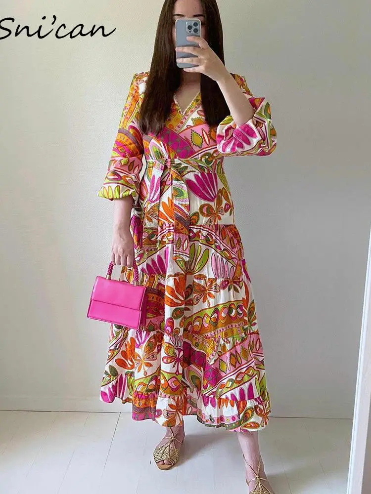 Женское платье-миди с V-образным вырезом, длинным рукавом и поясом
Женское платье-миди с V-образным вырезом, длинным рукавом и поясом