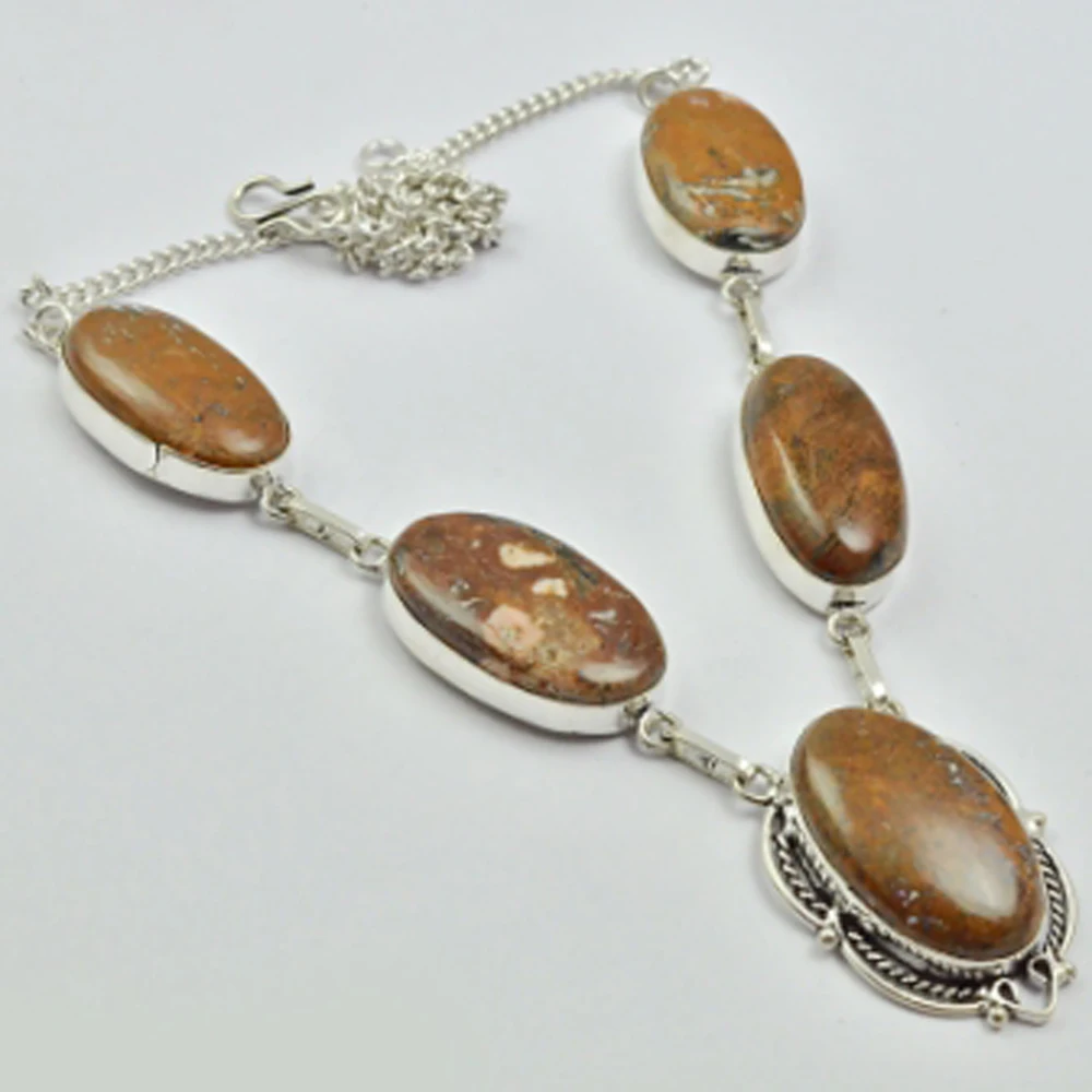 Ожерелье из яшмы серебристого покрытия по меди, 48 см, N2952 
Ожерелье из яшмы серебристого покрытия по меди, 48 см, N2952