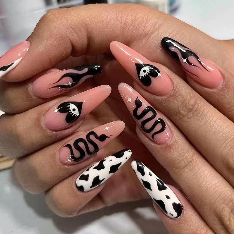 3D fake nails accessories long pointed tips fashion snake flame Cow pattern faux ongles press on acrylic false nail set supplies
3D fake nails accessories long pointed tips fashion snake flame Cow pattern faux ongles press on acrylic false nail set supplies