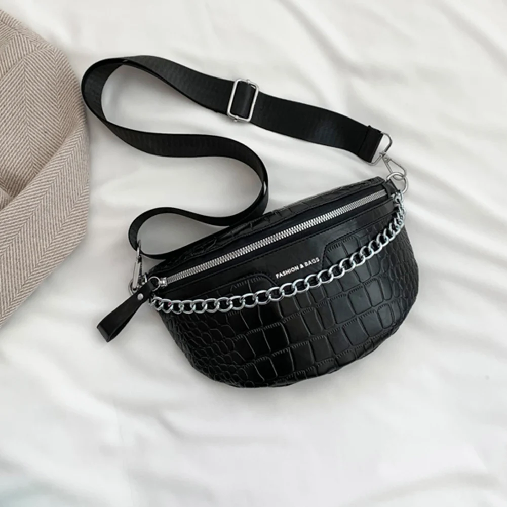 

Woman Chest Bags Alligator Pattern Chest Bag Fashion Thick Chain Fanny Pack Bum Bag Casual Adjustable Strap Simple Waist Bag