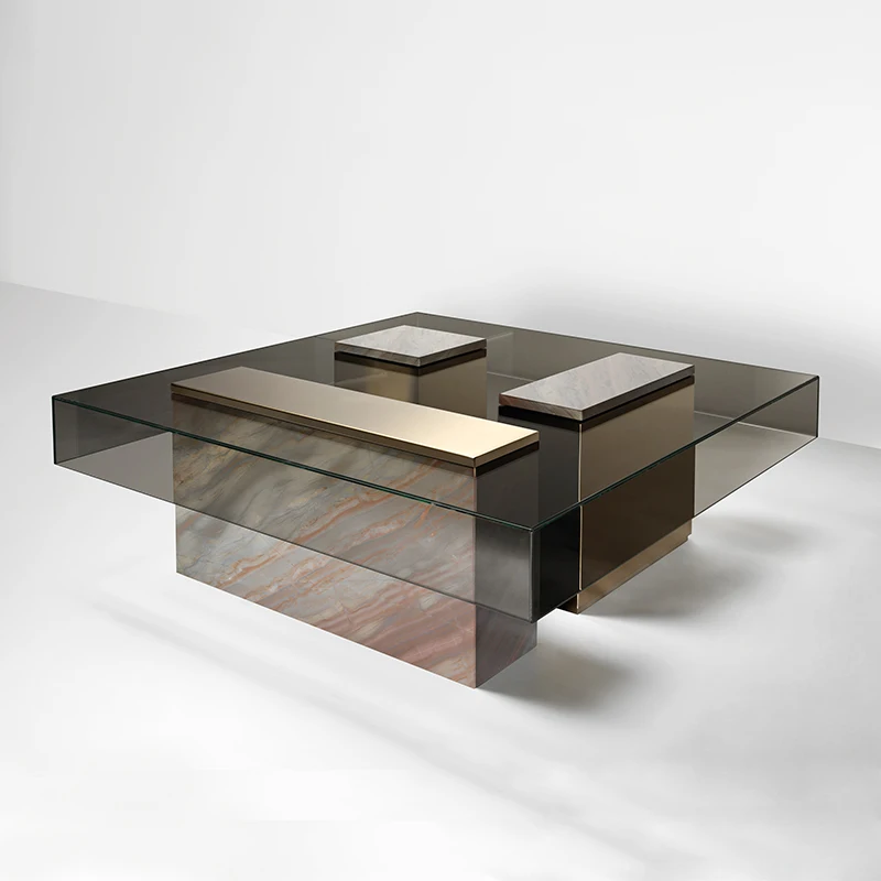 Italian light luxury style coffe table designer tempered glass square table living room simple modern stainless steel low table
Italian light luxury style coffe table designer tempered glass square table living room simple modern stainless steel low table