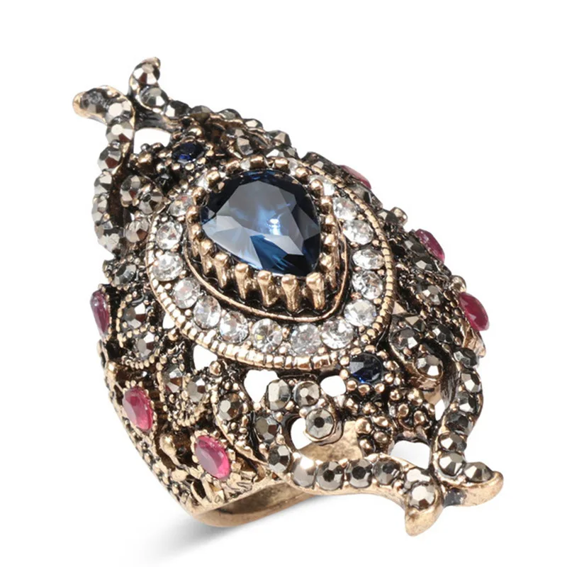 Luxury Turkish Rings For Lady Women Vintage Style Jewelry Full Rhinestone Big Wide Blue Crystal Flower Ring 2022 New Gift
Luxury Turkish Rings For Lady Women Vintage Style Jewelry Full Rhinestone Big Wide Blue Crystal Flower Ring 2022 New Gift