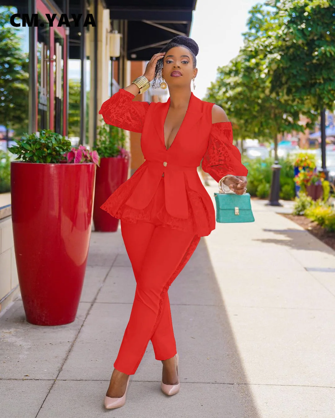 CM.YAYA Women Pants Suit Lace Patchwork A-line Blazers Tops + Pencil Pants Two 2 Piece Sets Officewear Female Fashion Outfits
CM.YAYA Women Pants Suit Lace Patchwork A-line Blazers Tops + Pencil Pants Two 2 Piece Sets Officewear Female Fashion Outfits